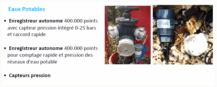 Produit location Eaux Potables : Enregistreurs autonome avec capteur pression integré. Enregistreur pour comptage rapide des réseaux d'eau potable
