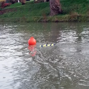 Some Instrumented buoys installed on a river