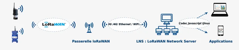 Schéma de fonctionnement des enregistreur Ijinus avec le réseau LoRa